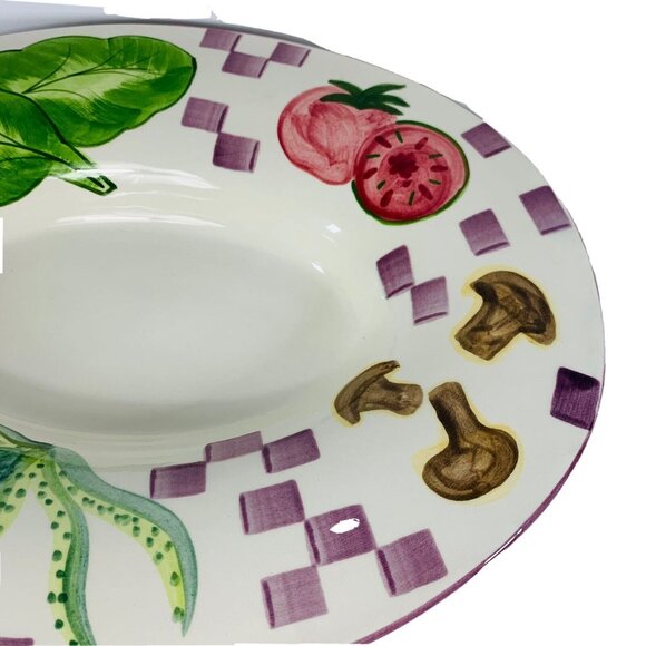 Laurie Gates Oval Serving Bowl Heavy Ceramic Hand Painted Vegetable Checkerboard - Picture 8 of 12